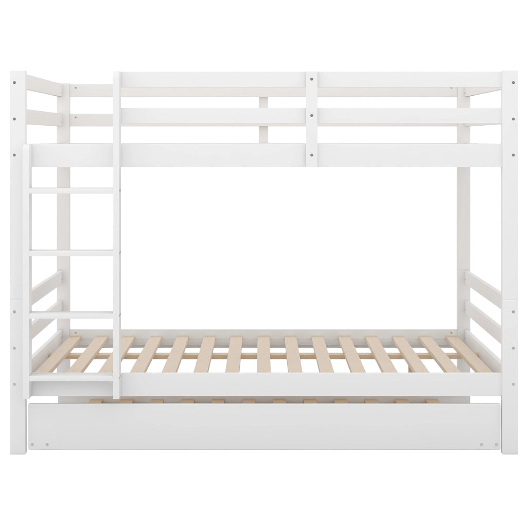 Letto a castello con letto estraibile 140x200 cm; scala; pino e MDF; bianco