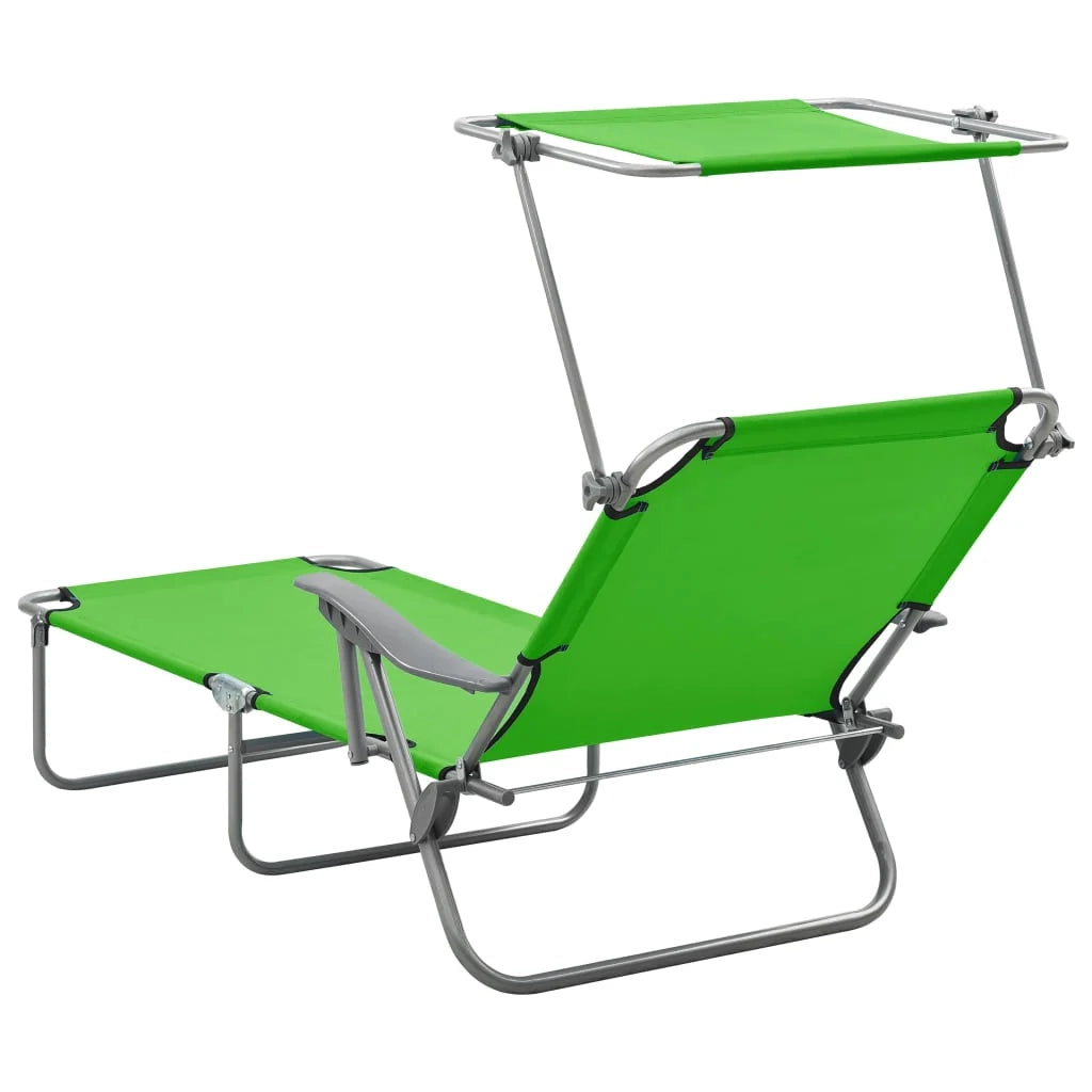 Lettino prendisole sedia a sdraio lettino prendisole letto da giardino mobili da giardino 188 cm con baldacchino acciaio verde 02_0012270