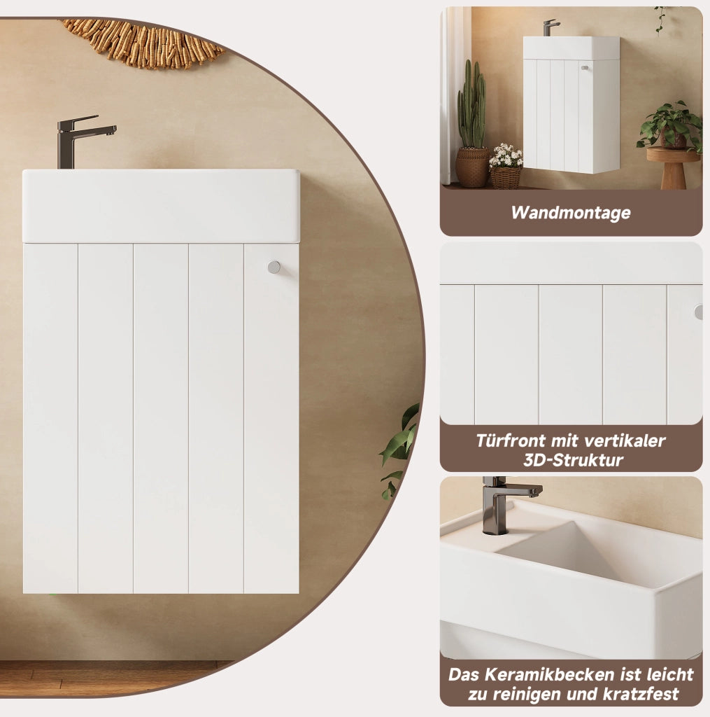 Mobile lavabo sospeso bianco in MDF e ceramica 41x23x62,5 cm
