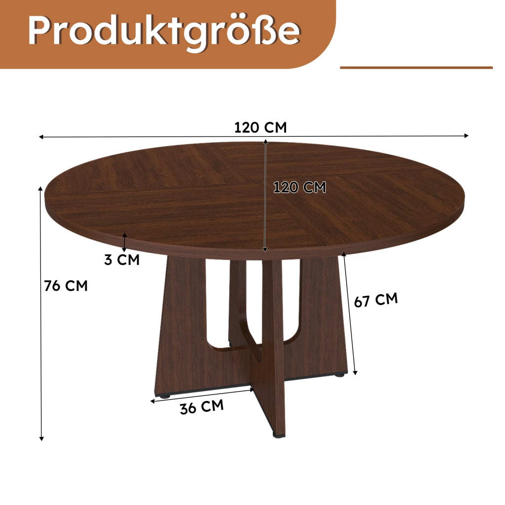 TAVOLO Rotondo Ø 120 cm in MDF color Noce per 4-6 persone
