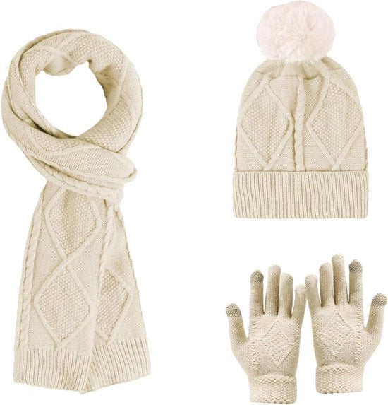 Set di Sciarpe Guanti Cappello a Colori Uni - Tessuto Morbido Caldo 3 pezzi Set per Donne Uomini per il Clima Freddo Inverno