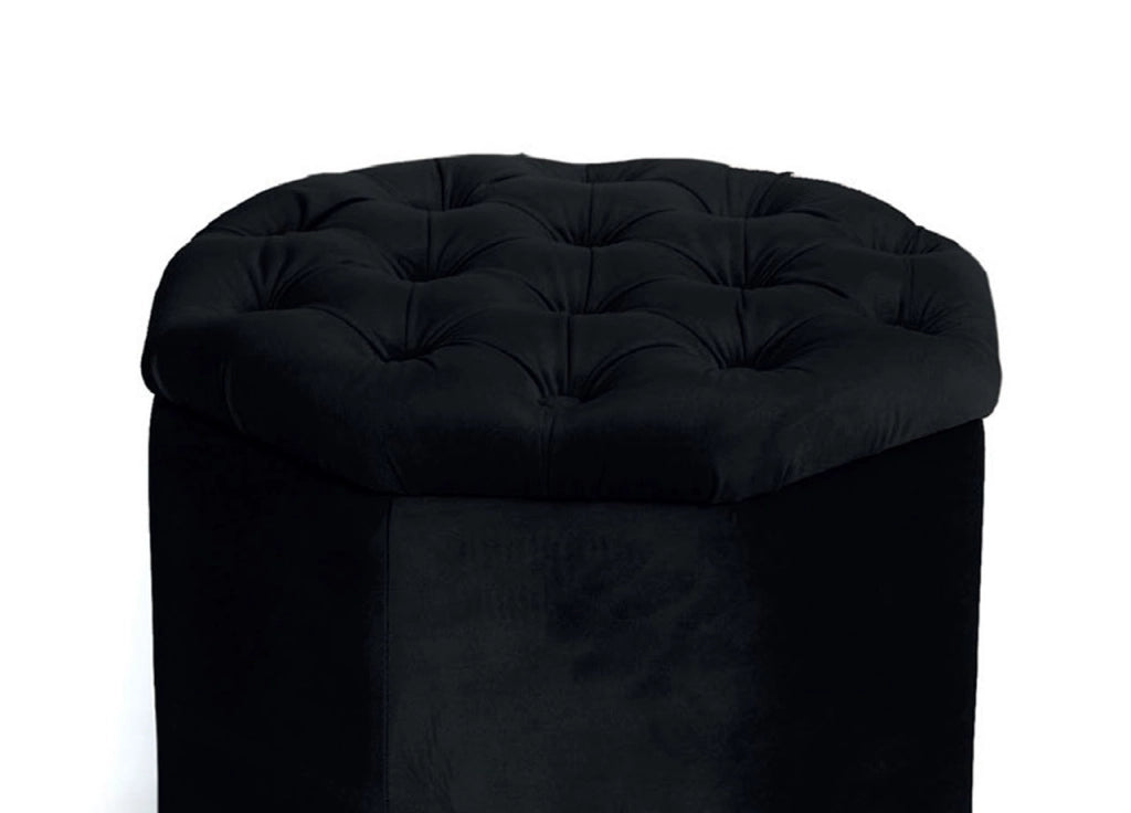 Pouf Salotto Contenitore Imbottito Trapuntato Ottagonale Velvet Tinta Unita - Pouf - Nero