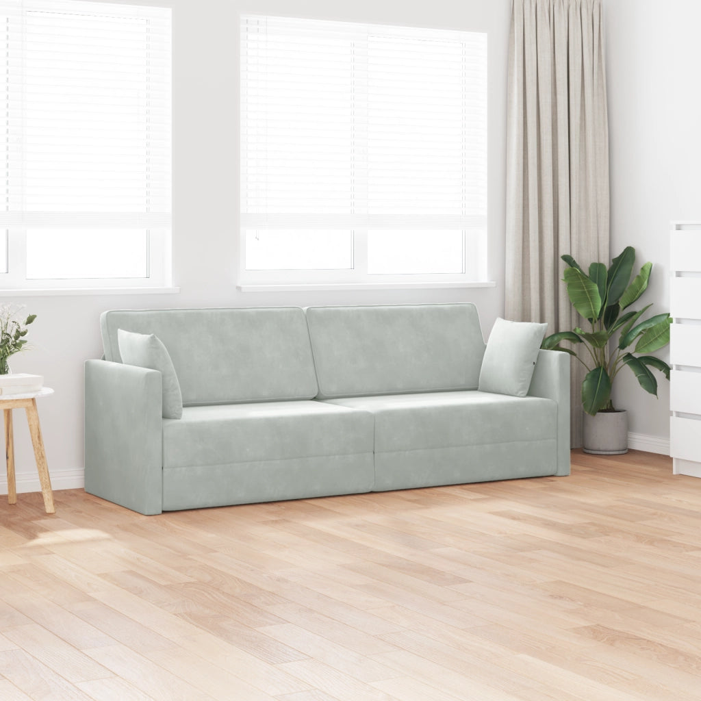 Divano Letto a Terra 2-in-1 Grigio Chiaro 213x144x60 cm Velluto