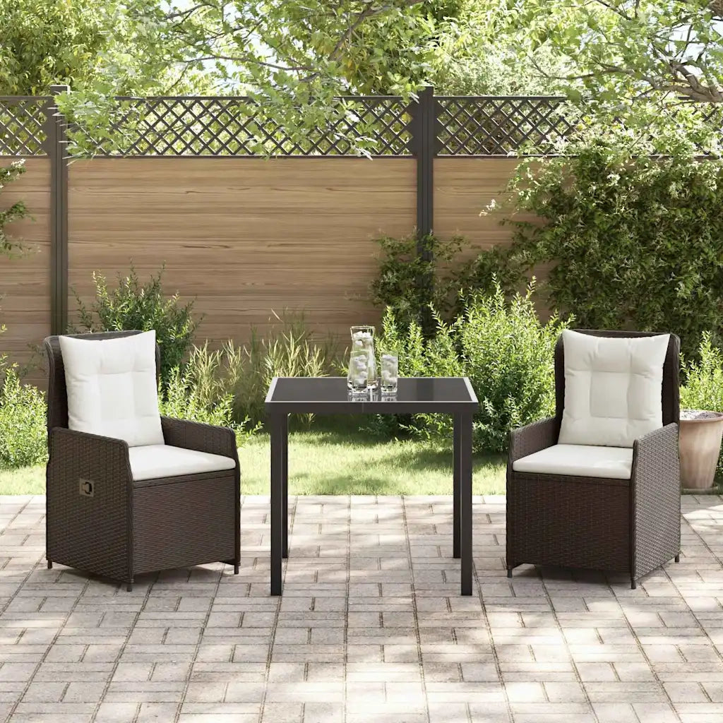 Set da Pranzo per Giardino 3 pcs Marrone polyrattan