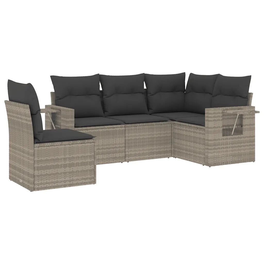 Set Divano da Giardino 5pz | Set Salotto da Giardino con Cuscini Grigio Chiaro Polyrattan