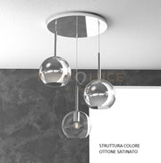 SOSP. OTTONE SAT. TONDA 3 LUCI VETRI TUTTI MEDIO (1 X TRASPARENTE + 2 X CROMO) 1155OS-S3 TM-TC