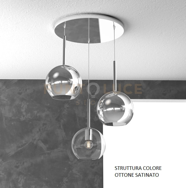 SOSP. OTTONE SAT. TONDA 3 LUCI VETRI TUTTI MEDIO (1 X TRASPARENTE + 2 X CROMO) 1155OS-S3 TM-TC