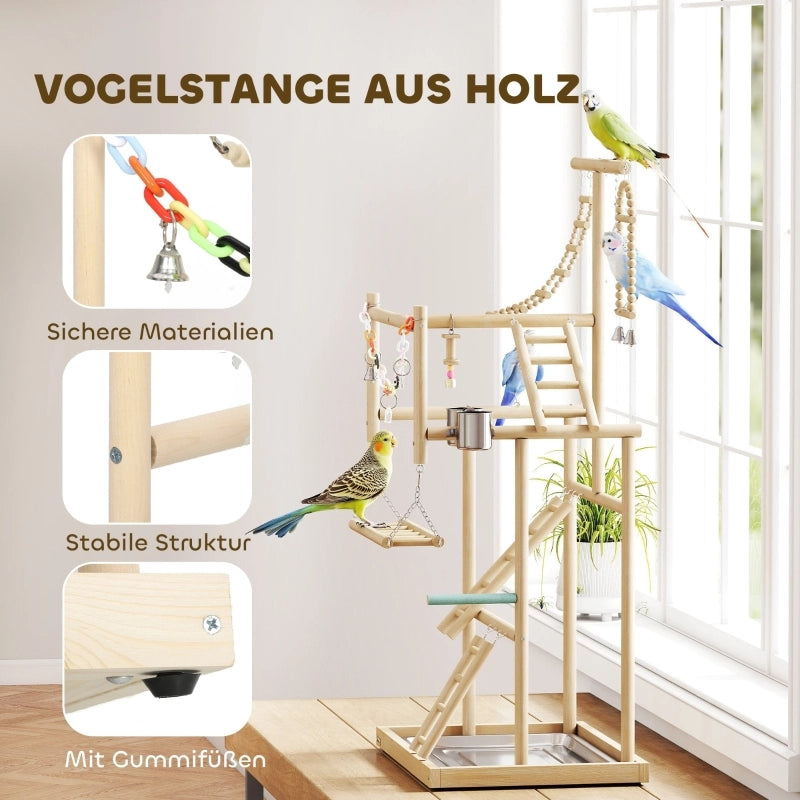 GIOCO PER UCCELLI 4 livelli 59 cm Legno naturale e acciaio inox