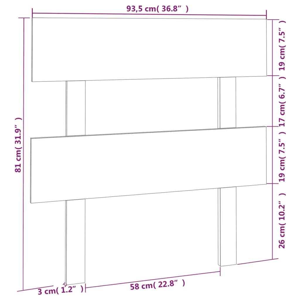 Testiera per Letto Bianca 93,5x3x81cm in Legno Massello di Pino 819051