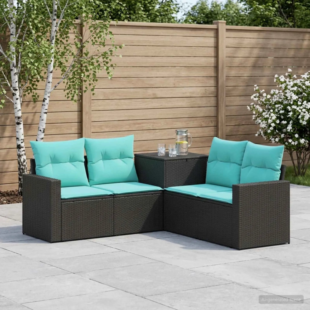 Set di divani 5 pz Nero e Blu Rattan sintetico e Acciaio 3447853