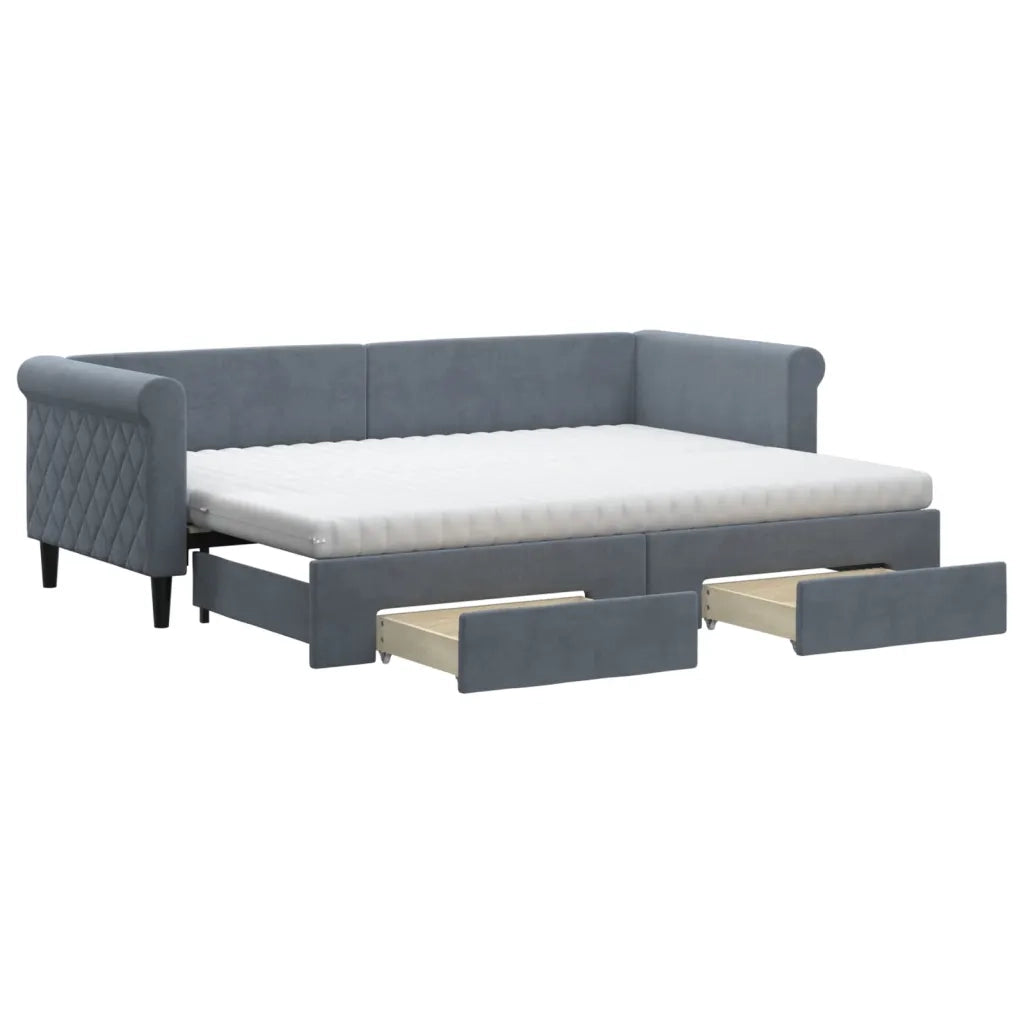 Divano Letto Estraibile Cassetti Grigio Scuro 80x200cm Velluto 3197837