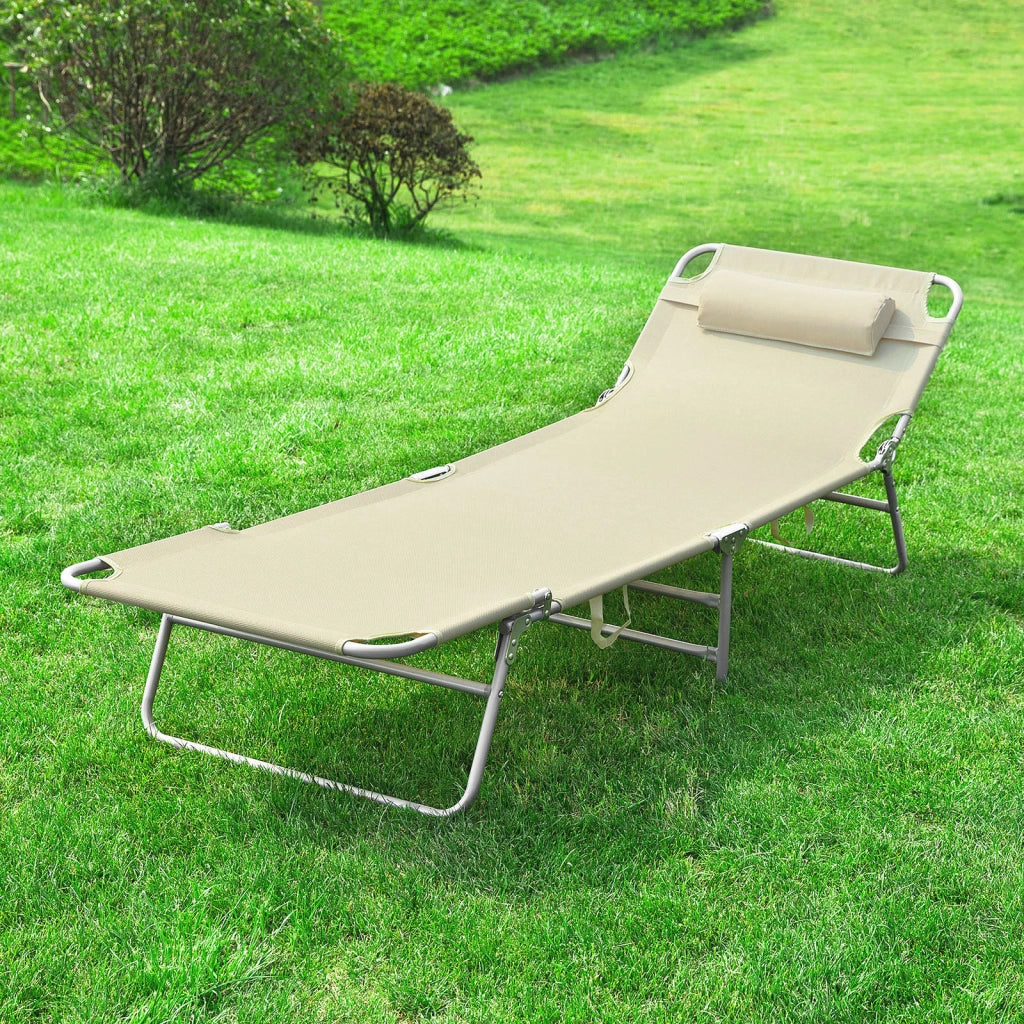 SoBuy Sdraio da Giardino Reclinabile Lettino Prendisole con Cuscino e Tasca Laterale Sedia Sdraio da Esterno per Patio Campeggio Spiaggia Sdraio Pieghevole da Giardino Beige 155x56x81cm OGS35-MI