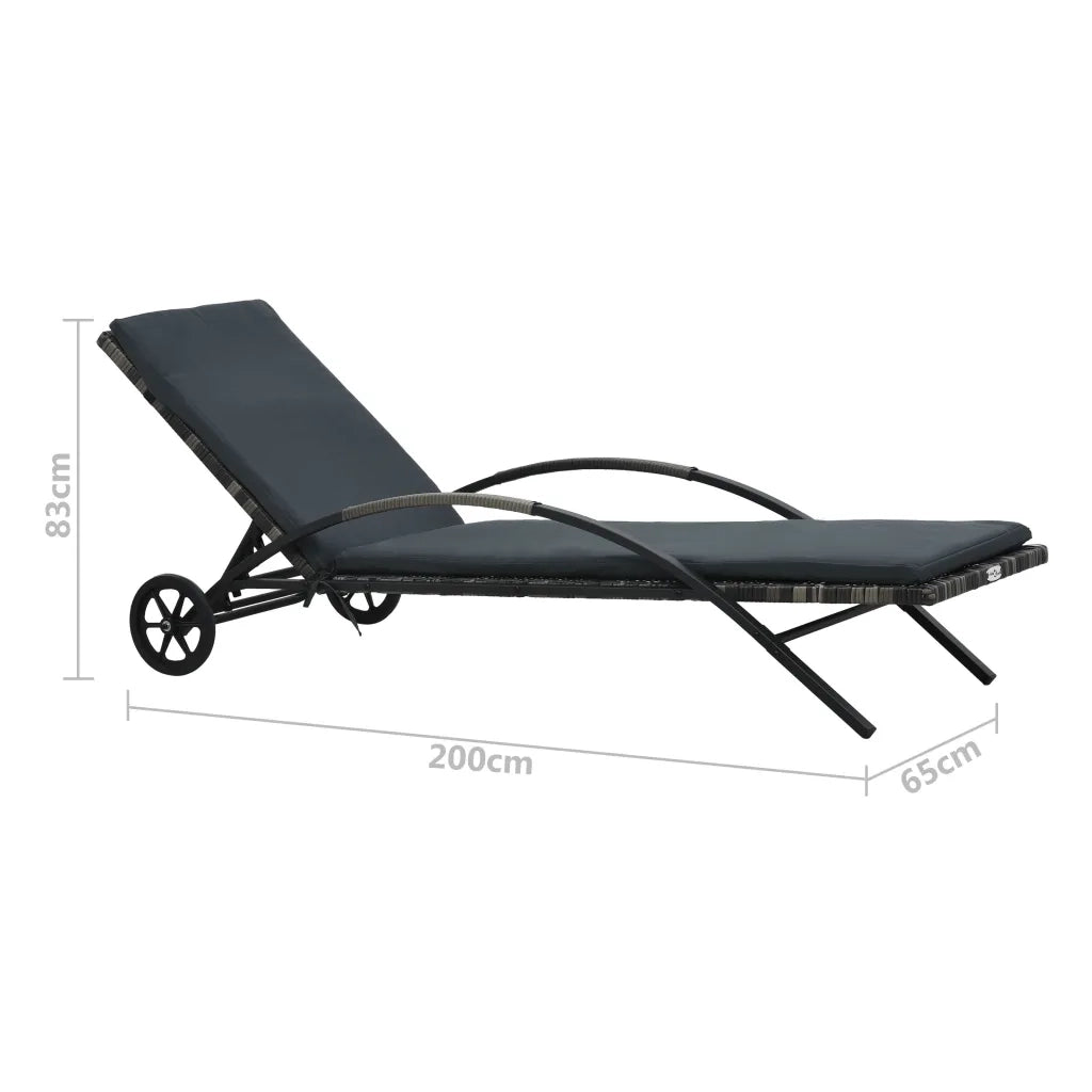 Lettino Prendisole con Cuscino e Ruote in Polyrattan Antracite 47749