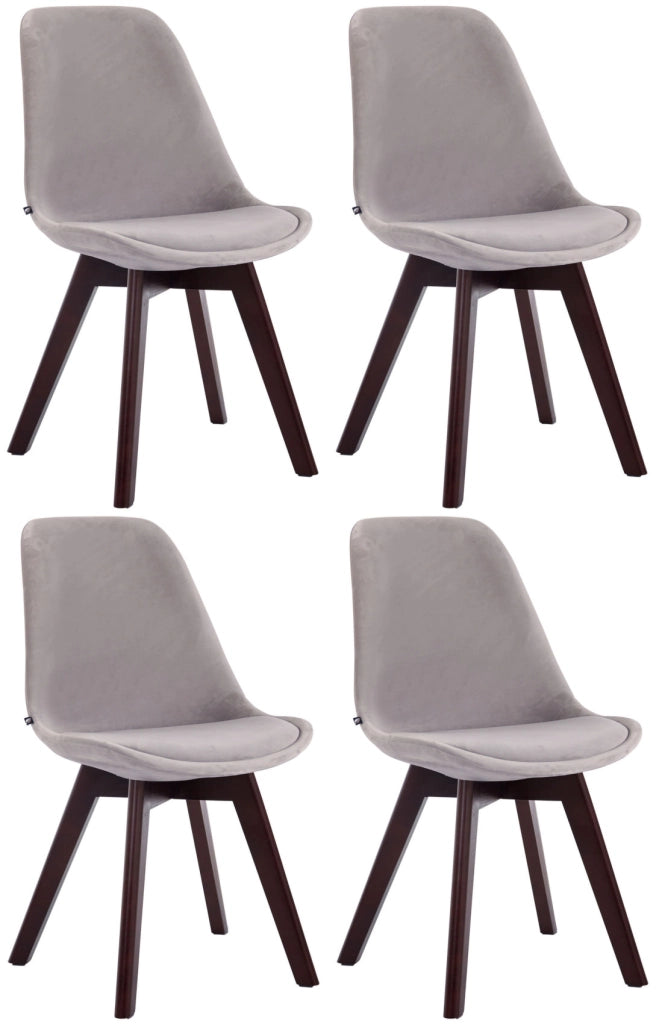 Set da 4 sedie Borneo in velluto grigio,noce