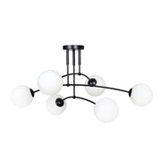 Plafoniera Moderna 6 Luci Susanoo In Acciaio Nero E Vetri A Sfera In Bianco