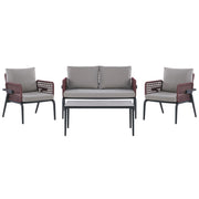 Set Divano da Esterno Grigio per 4 Persone Struttura in Alluminio Divano Poltrone con Cuscini in Tessuto Tavolino Design Moderno