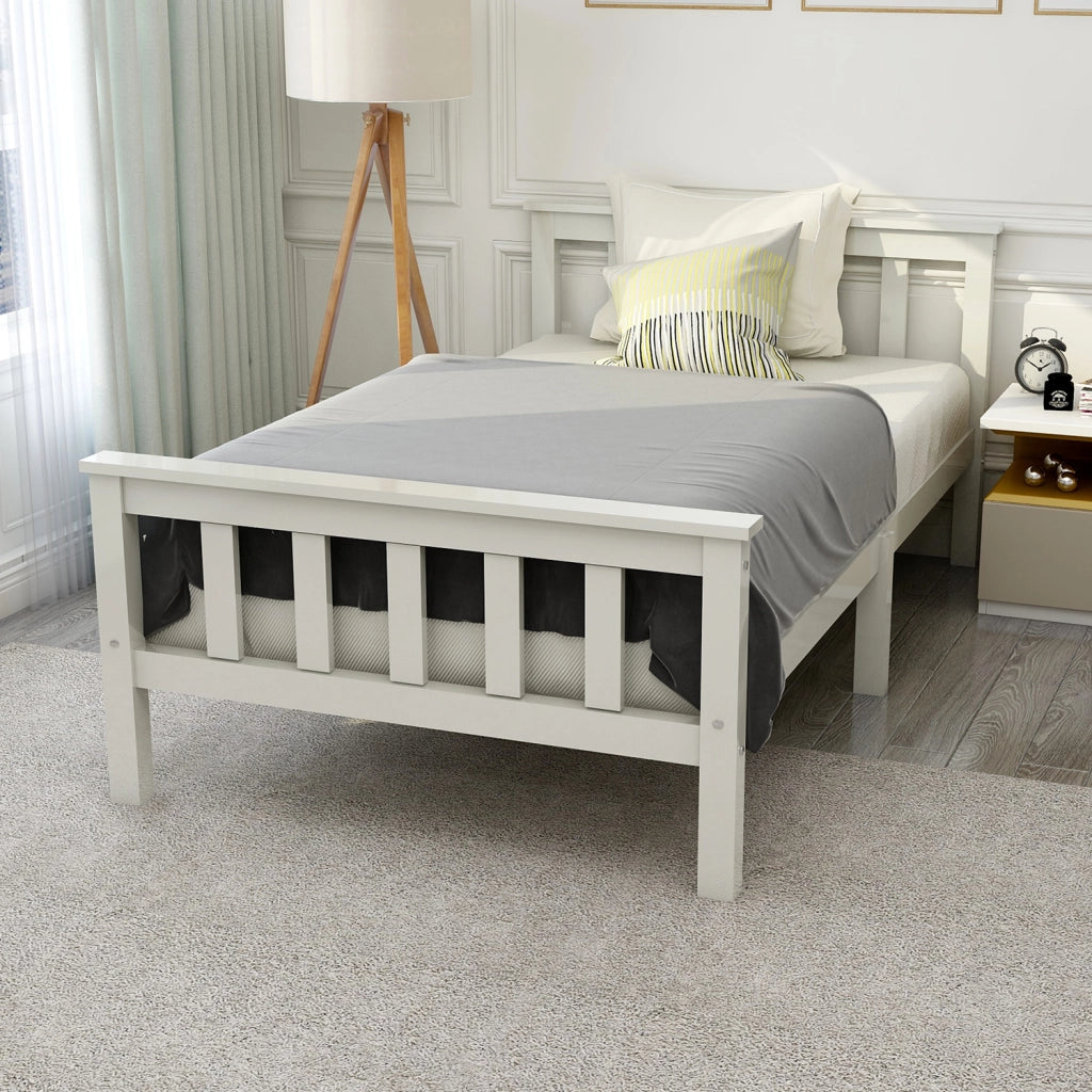 Letto singolo bianco con funzione di contenimento in legno massello di pino 90x200 cm