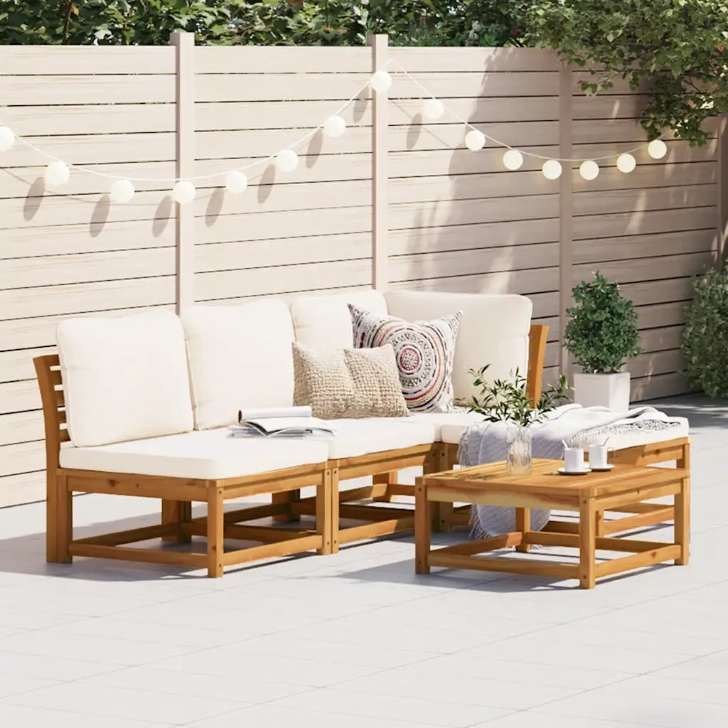 Set Salotto da Giardino 5 pz con Cuscini Legno Massello Acacia