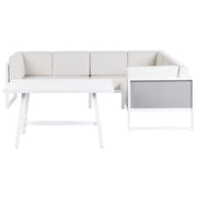 Set da salotto da giardino con tavolino bianco in alluminio bianco sporco con cuscini e tavolino stile moderno esterno