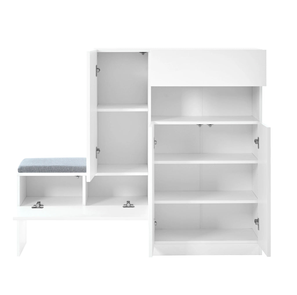 Scarpiera con panca 2 in 1 con ante curve; 130x35x110 cm; bianco; in truciolare