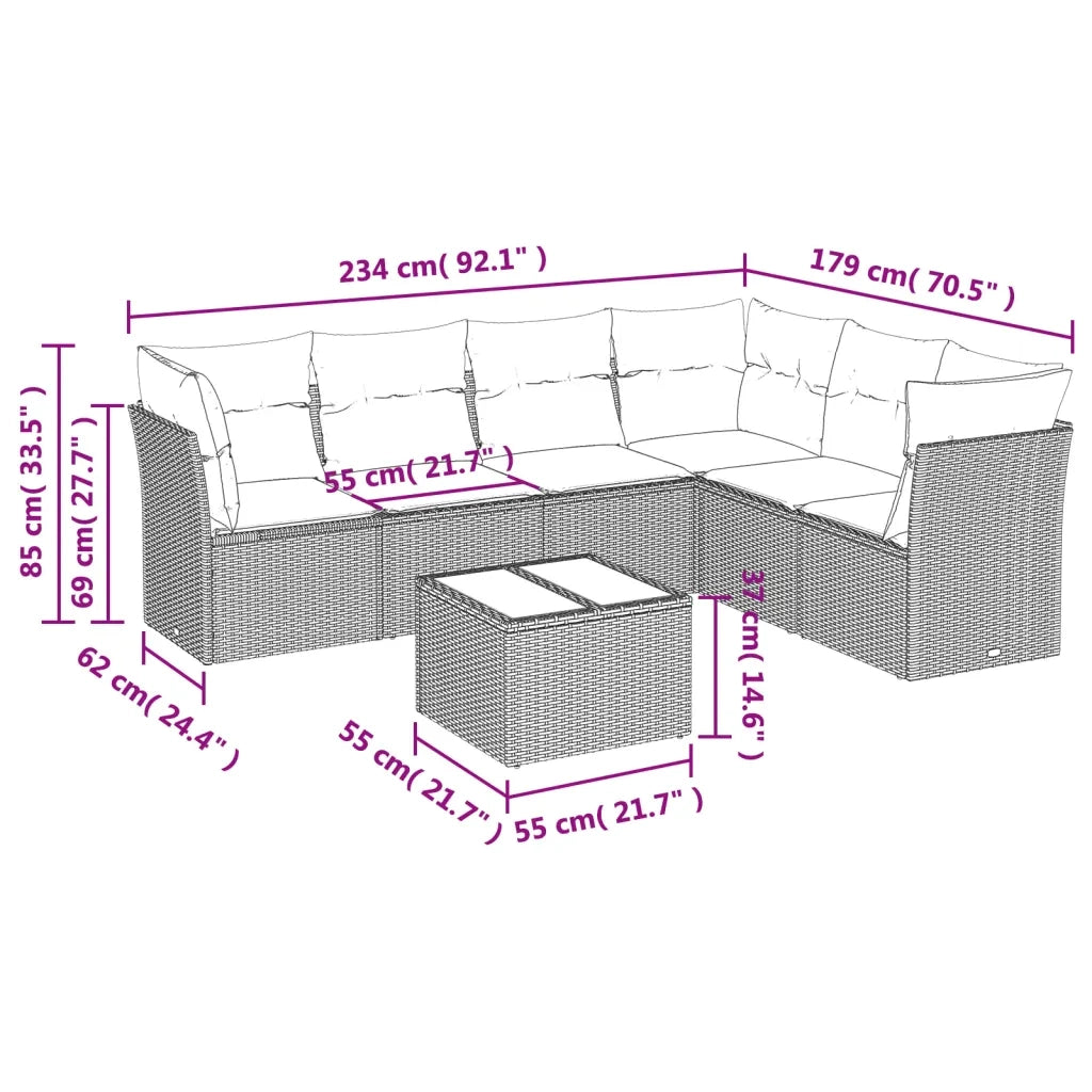 Set Divani da Giardino con Cuscini 7pz Nero Polyrattan 3217685