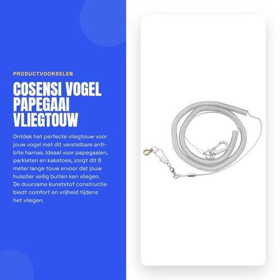 Tiro per uccelli 6M flessibile - Protezione anti morsicatura - Addestramento all'uccellagione all'aperto - Materiale plastico - 3 misure cinghie per gambe