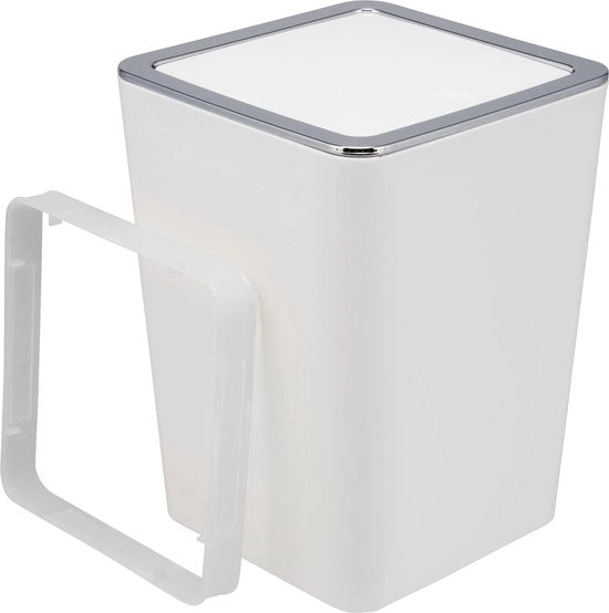 Serie da bagno Savona - contenitore per prodotti personali con coperchio scorrevole, vasca da bagno, contenitore per rifiuti, plastica (bianca, angolare)