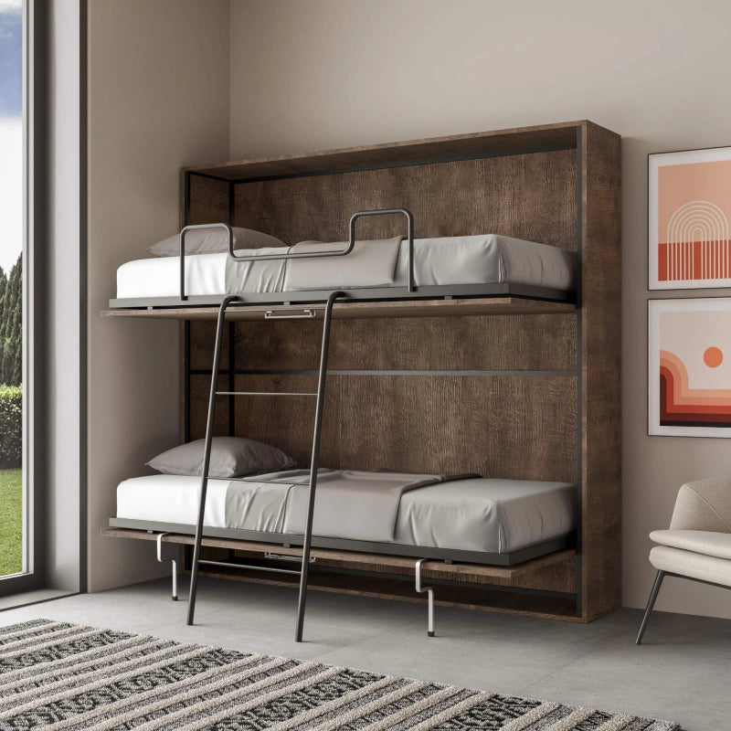 Letto a scomparsa doppio orizzontale Kando - Noce