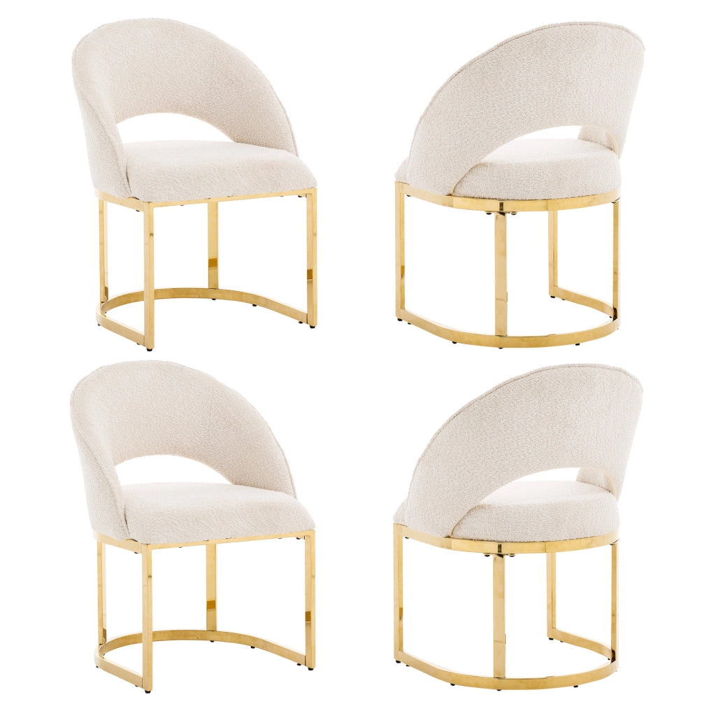 Set di 4 sedie da pranzo 59.0x56.0x80.0 cm con rivestimento bouclé e gambe in metallo beige e oro