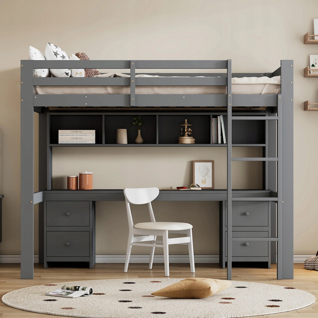Letto a castello 90x200 - Xylo - Grigio con scrivania senza materasso