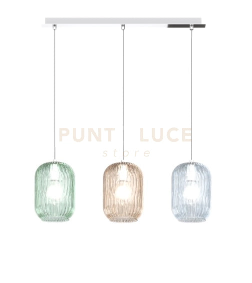 SOSPENSIONE CROMO 3 LUCI RETTANGOLARE VETRI AM + VE + BL 1181CR-S3 R-MC