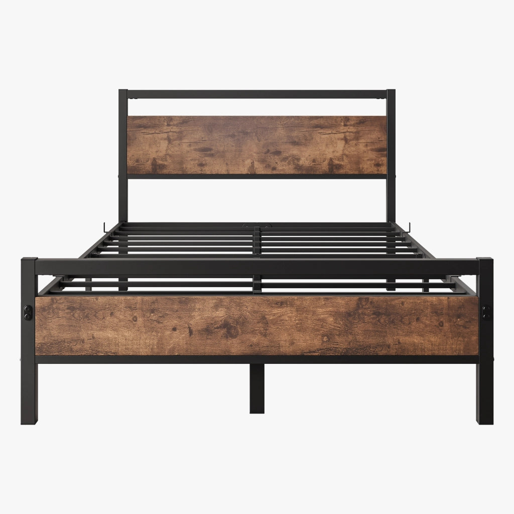 Letto singolo in metallo e MDF 120x200 cm con rete a doghe e spazio salvaspazio, stile vintage industriale
