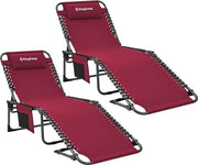 Set di lettini da campeggio all'aperto, letto solare, pieghevole, lettino da giardino, set da 2, colore vino, materiale polyester.