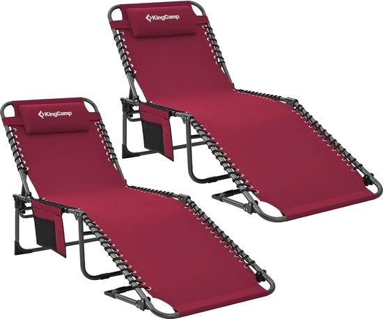 Set di lettini da campeggio all'aperto, letto solare, pieghevole, lettino da giardino, set da 2, colore vino, materiale polyester.