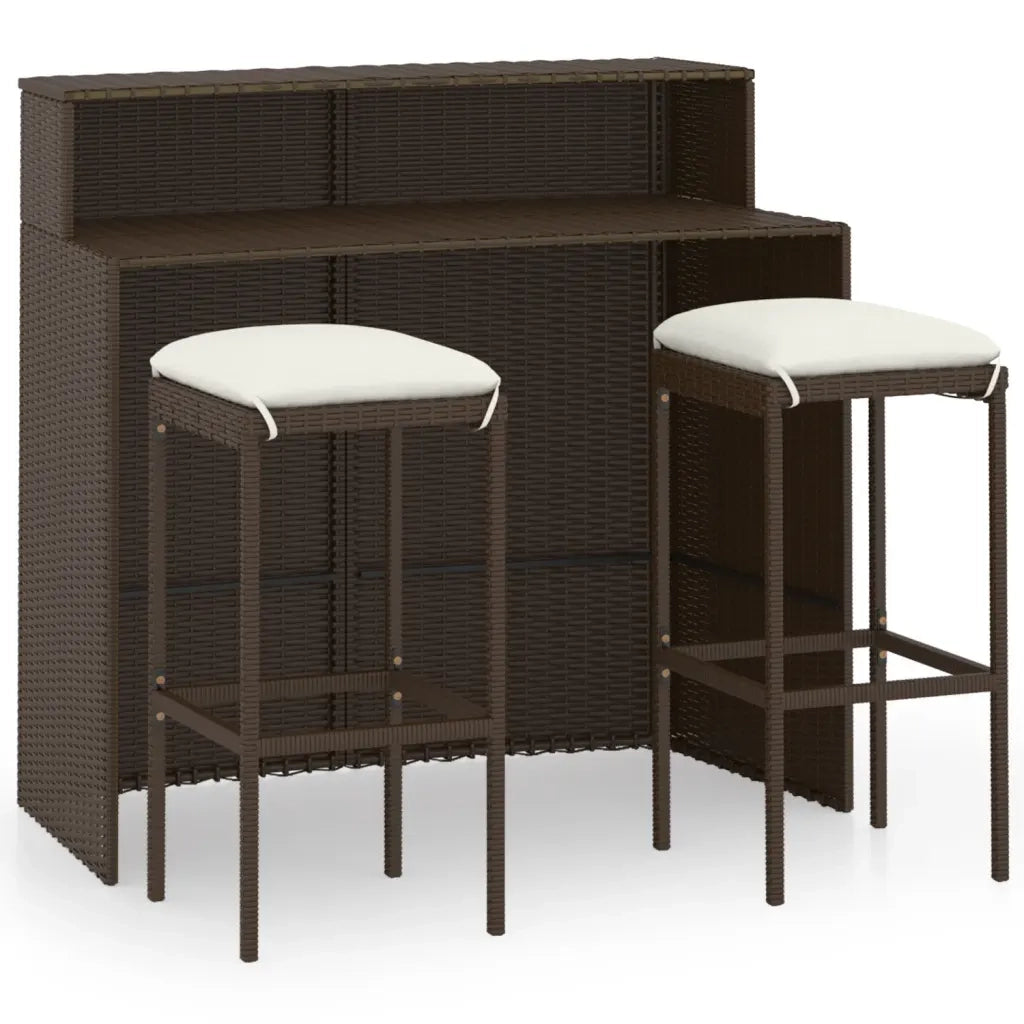Set Bar da Giardino 3 pz | Set Salotto da Giardino con Cuscini Marrone
