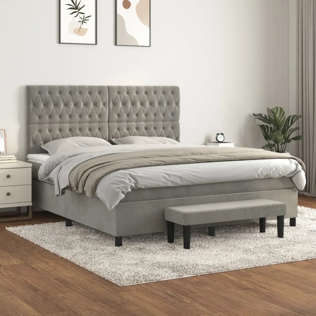 Giroletto a Molle con Materasso Grigio Chiaro 180x200cm Velluto 3138037