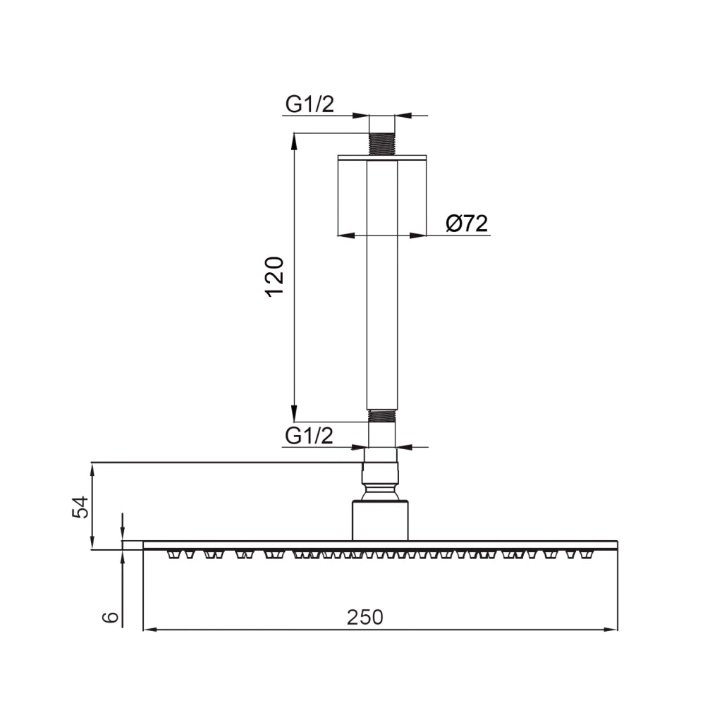 SINED Kit Braccio Soffione Inox 25cm Soffitto - Acciaio 316L Satinato Design Elegante per Installazione Interna ed Esterna Resistente alla Corrosione Modello LEVANTE