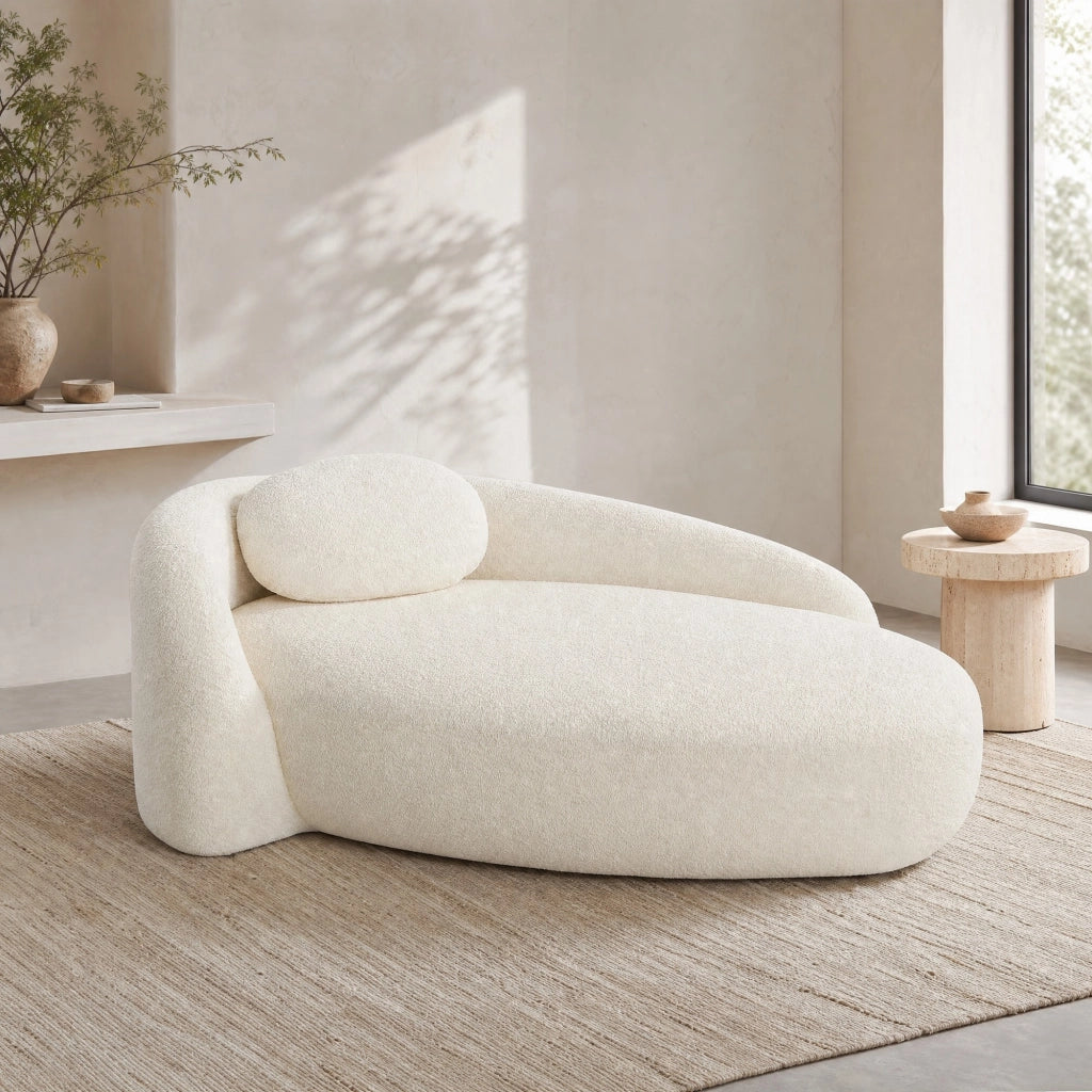 Divano dritto 1 posto con cuscino in schiuma, tessuto Teddy, Beige 102 × 33 × 32 cm