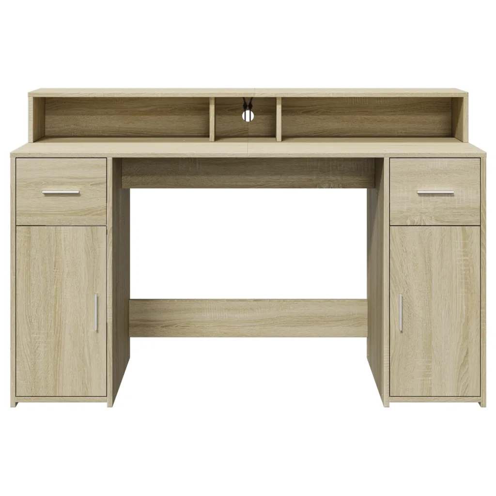 Scrivania con Luci LED Rovere Sonoma 140x55x91cm in Multistrato