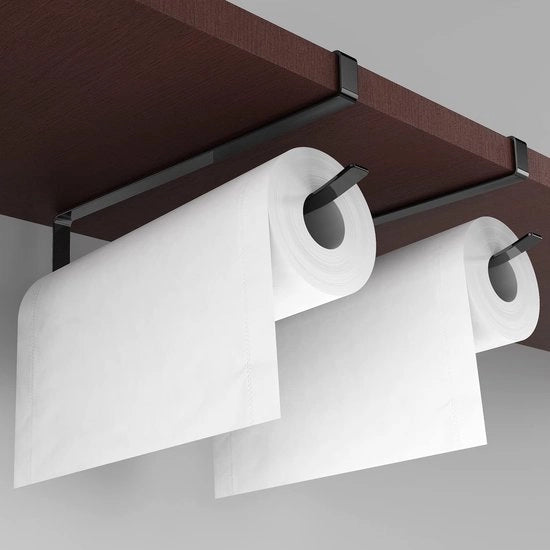 Supporto per rotoli di carta senza perforazione per cucina, supporto per rotoli di carta per cucina, supporto per rotoli di carta per armadi e bagni - Nero