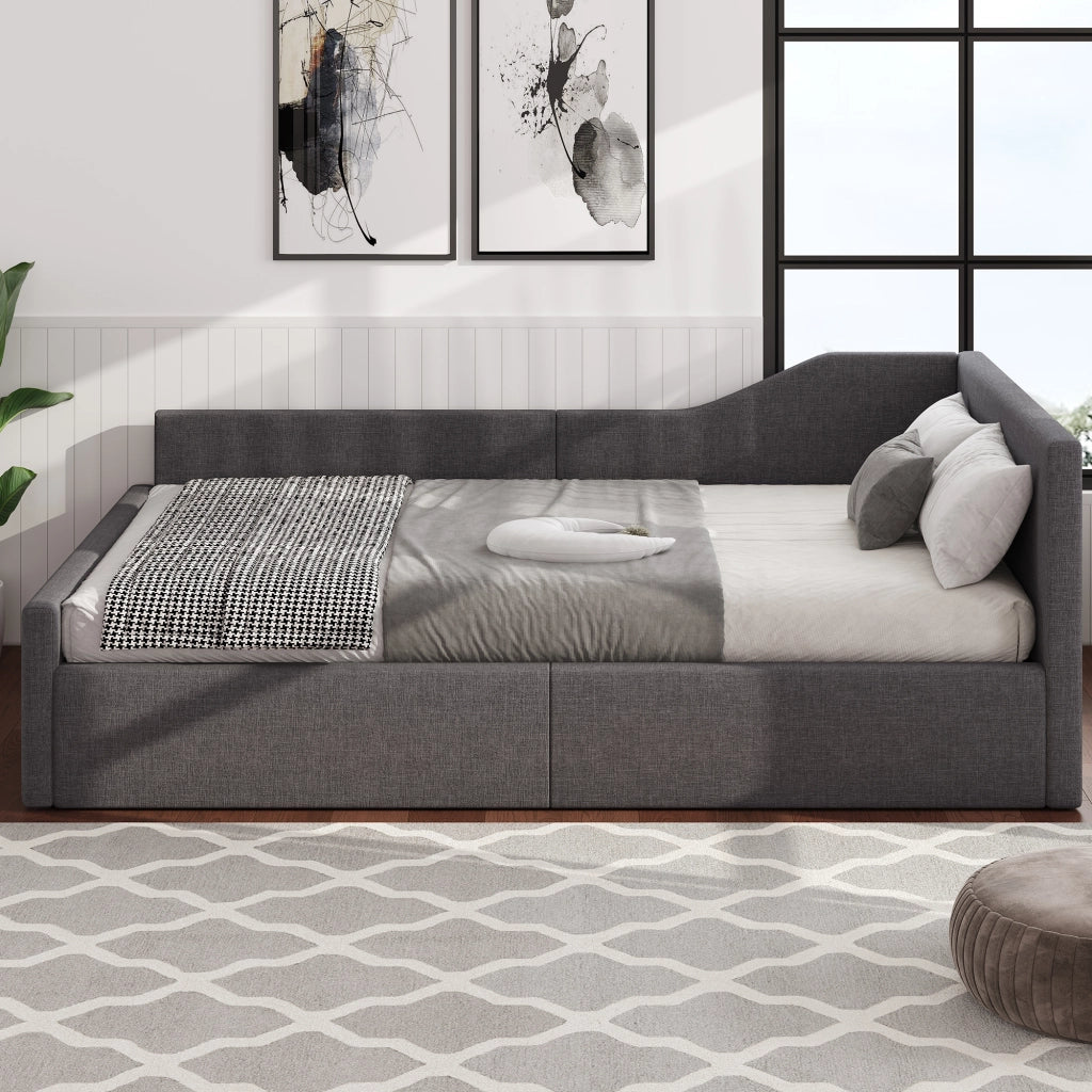 Letto giorno con contenitore in MDF e compensato grigio 140x200 cm