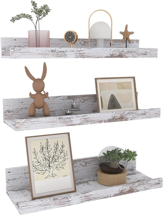 Shelf da parete - ripiano da parete per soggiorno - 3 pezzi - legno naturale