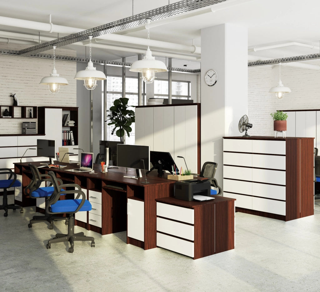 Scrivania AKORD ANA Wengé 124 cm 1 anta 3 cassetti inserto frontale Bianco 124x52x74 cm