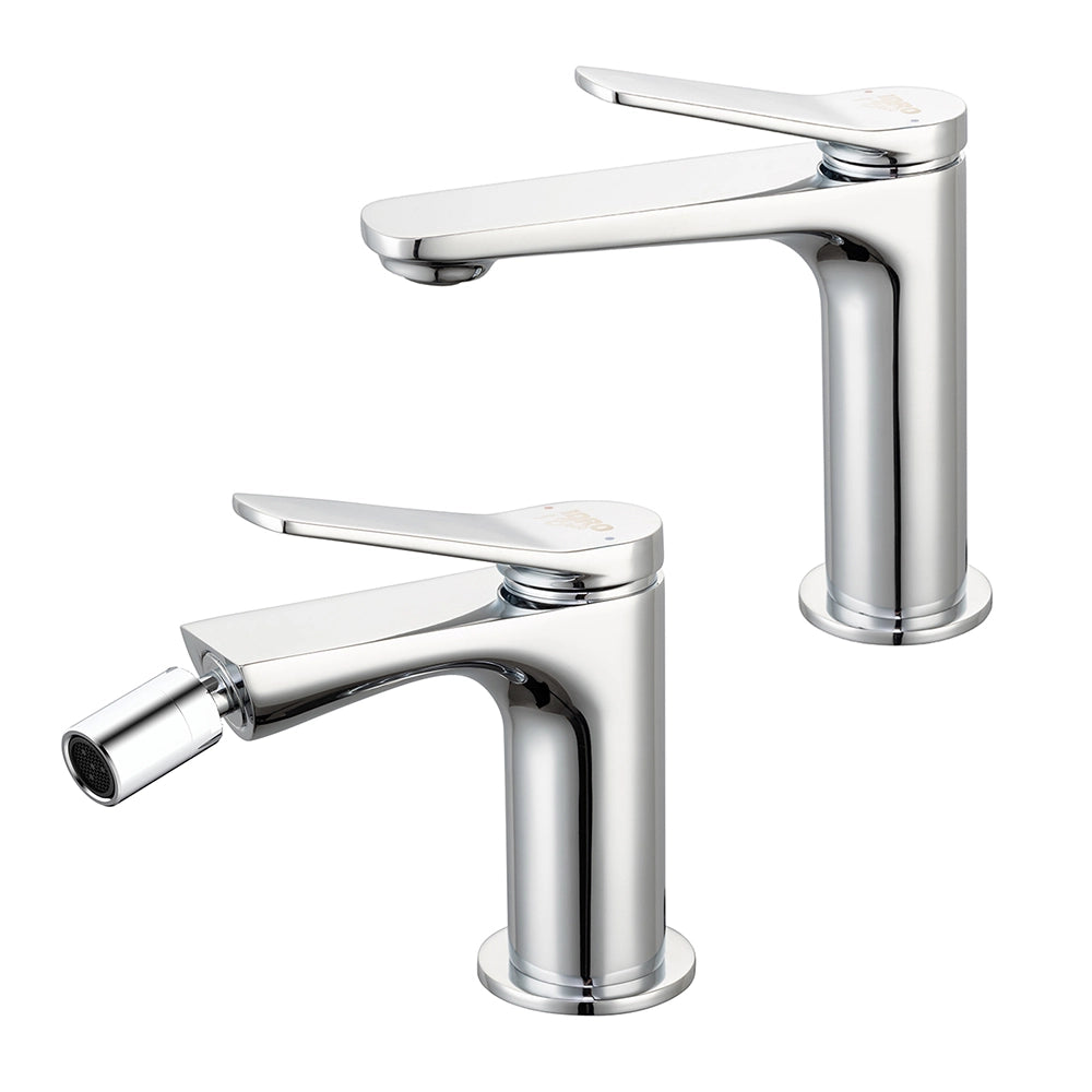 Set rubinetti lavabo e bidet in ottone cromo con piletta click clack linea Sound