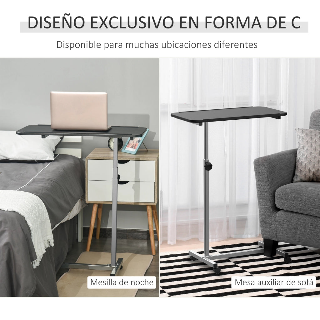 Tavolino con Ruote e Altezza Regolabile ¨C zephmum ¨C Nero e Argento 77x40x76-100 cm
