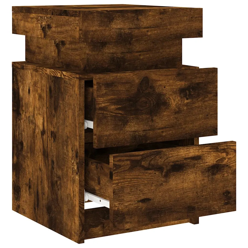 Comodino con Luci LED Rovere Fumo 35x39x55 cm 836757