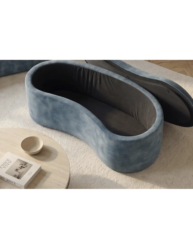 Pouf contenitore NYJY in velluto – Blu – 120 x 40 x 50 cm