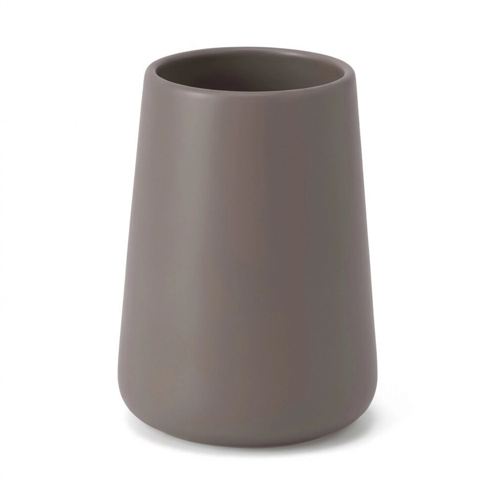 Porta spazzolini bagno tortora e cromo in ceramica Sidney