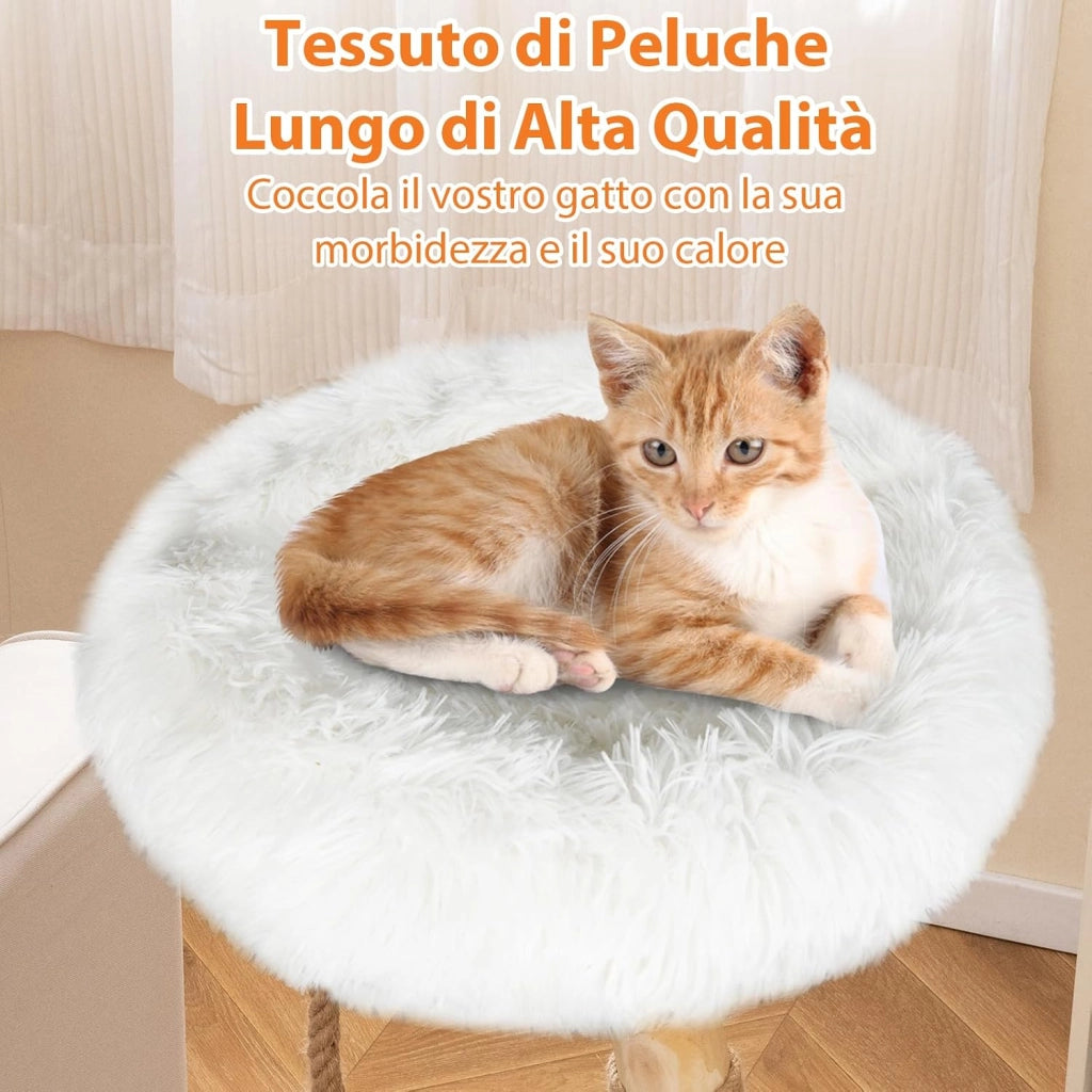 Albero per Gatti 90 cm, Torre Moderna in Legno con Piattaforme, Tiragraffi in Luta Naturale e Corda, Albero Tiragraffi per Animali Domestici (Bianco)