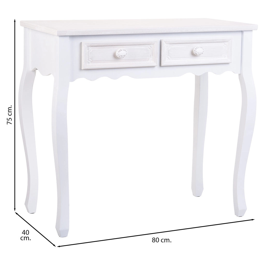 Mobile da ingresso in legno con 2 cassetti bianchi 80x40x75